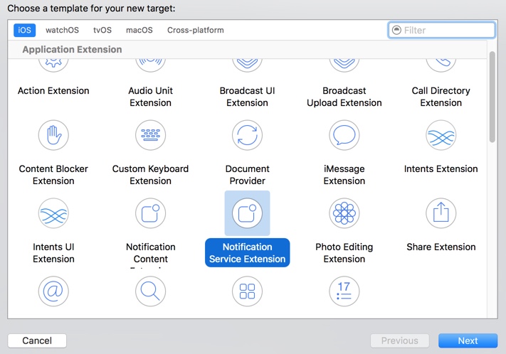 Xcode target wizard screenshot