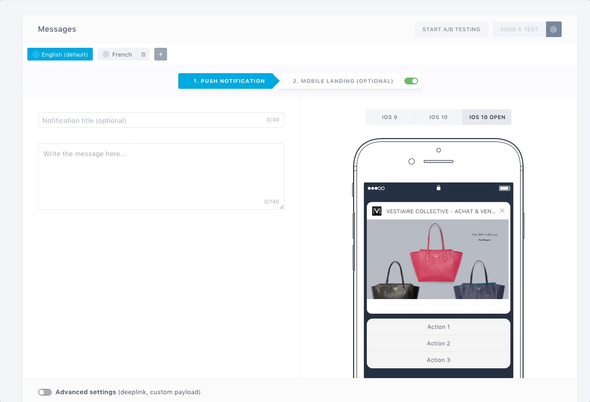 dashboard push message edition batch what is push messages